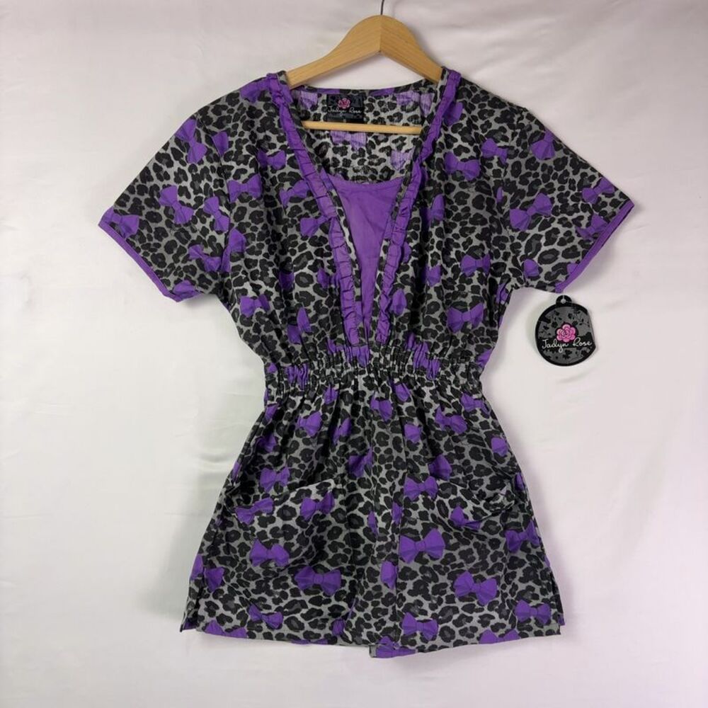 Jadyn Rose Scrub Top w/Purple Bows